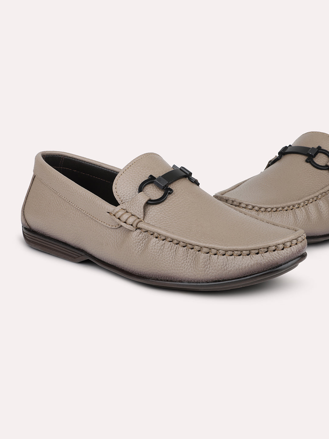 Privo Beige Textured Casual Loafer Shoes For Men