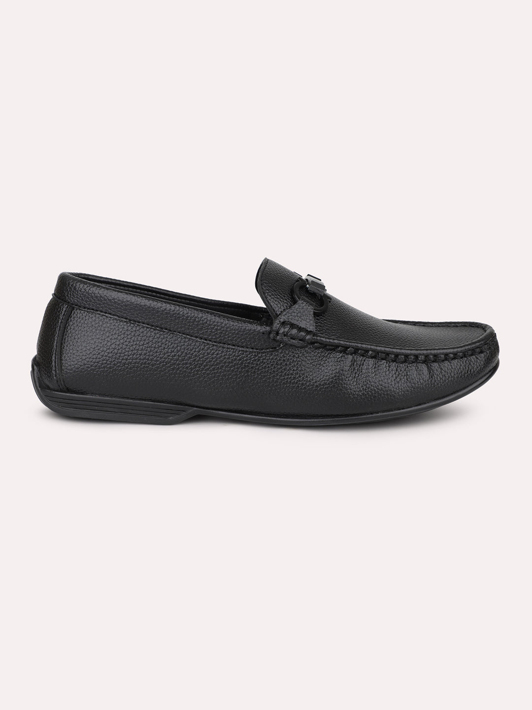 Privo Black Textured Casual Loafer Shoes For Men