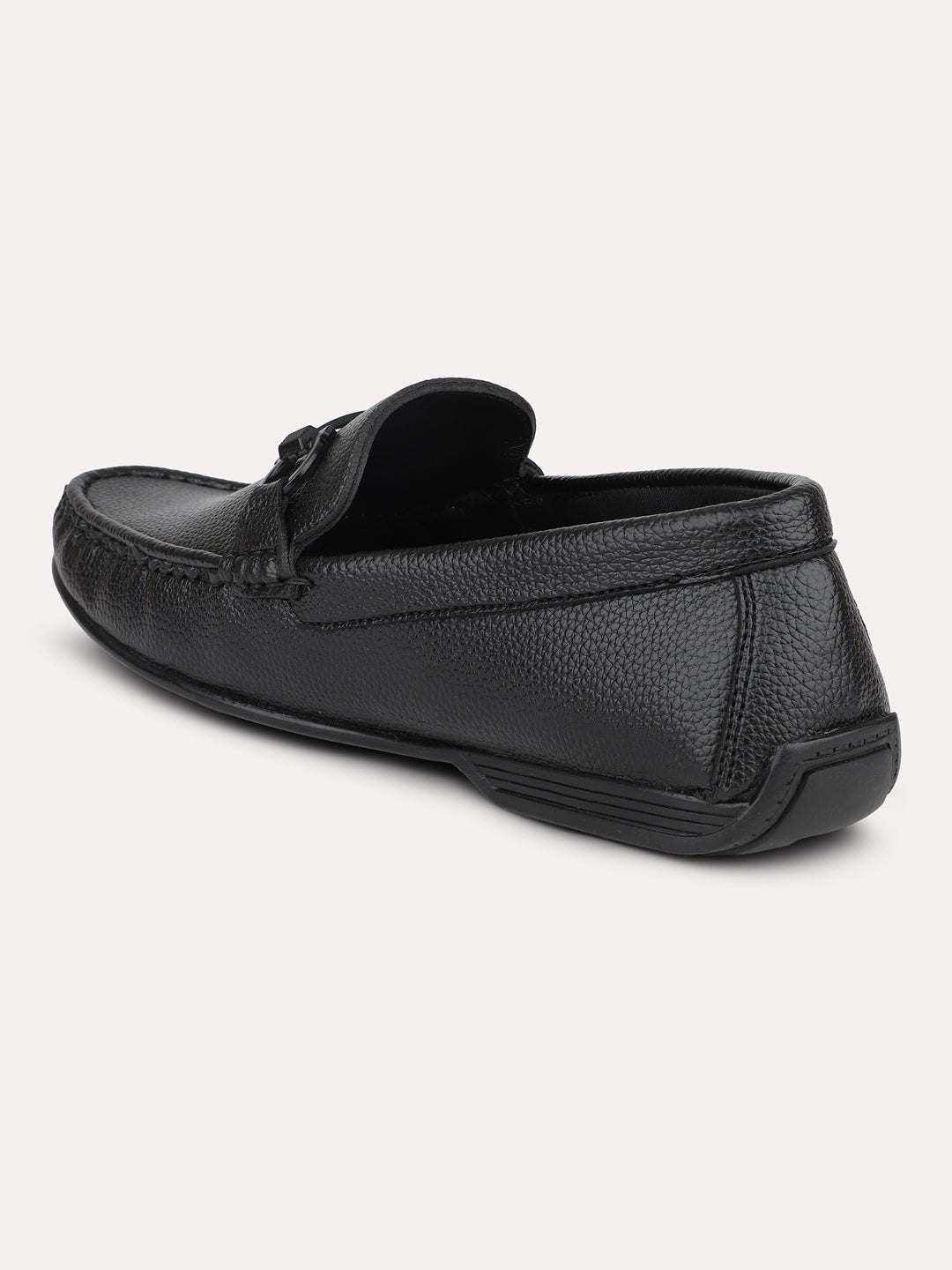 Privo Black Textured Casual Loafer Shoes For Men