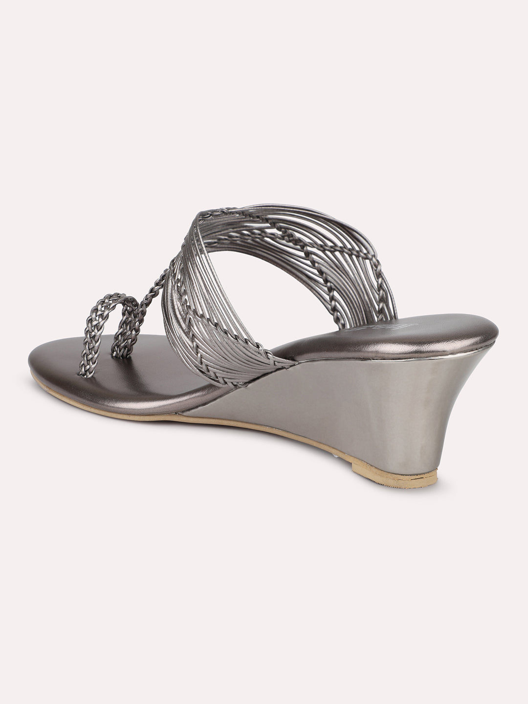 Women Pewter Textured Embellished Wedges