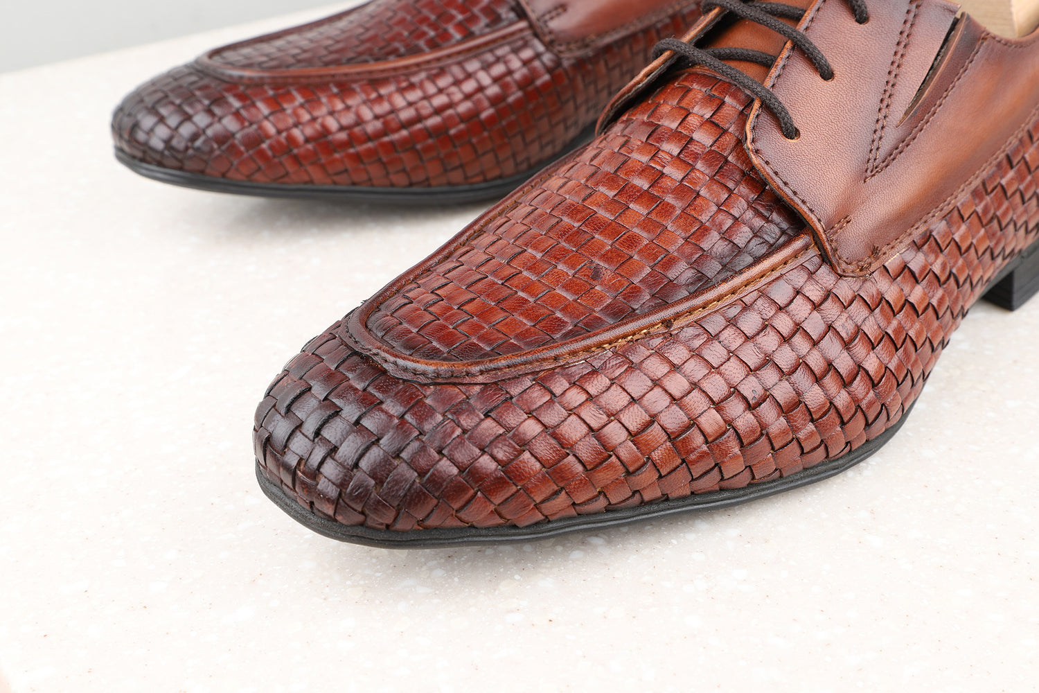 Atesber Textured Formal Lace Up-Tan For Men