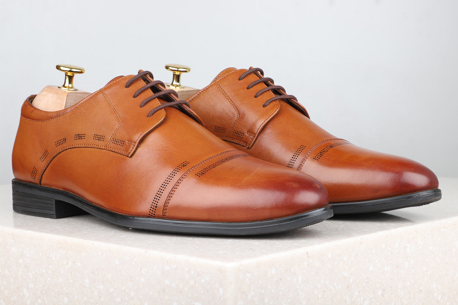 Atesber Textured Formal Lace Up-Tan For Men