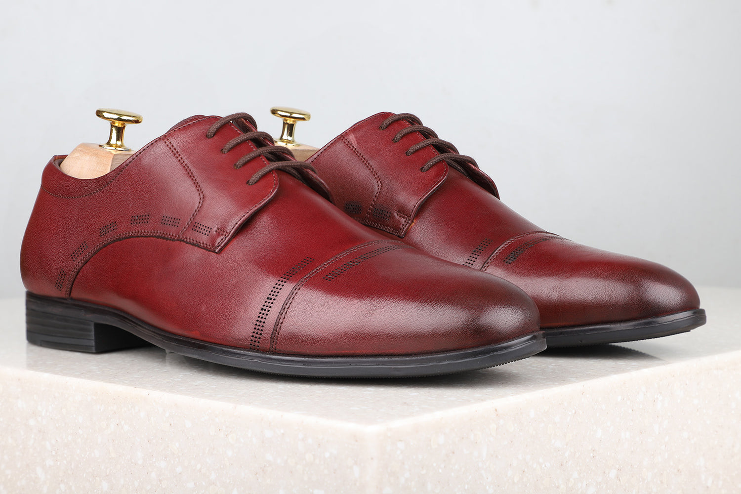 Atesber Textured Formal Lace Up-Wine For Men