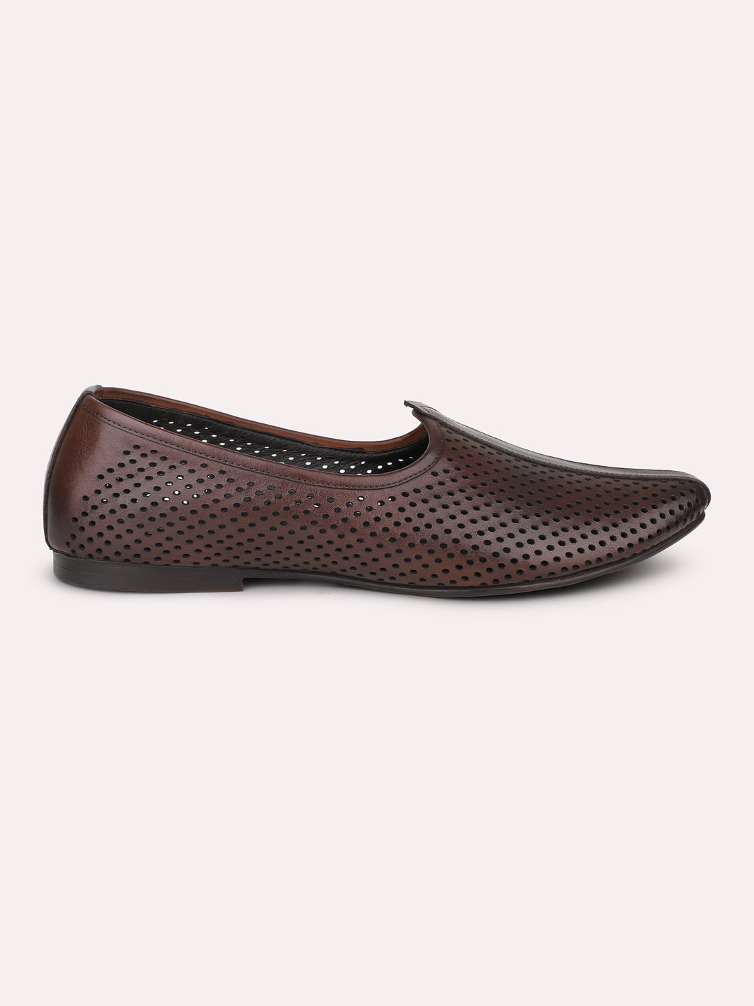 Atesber Brown Ethnic Textured Mojri For Men