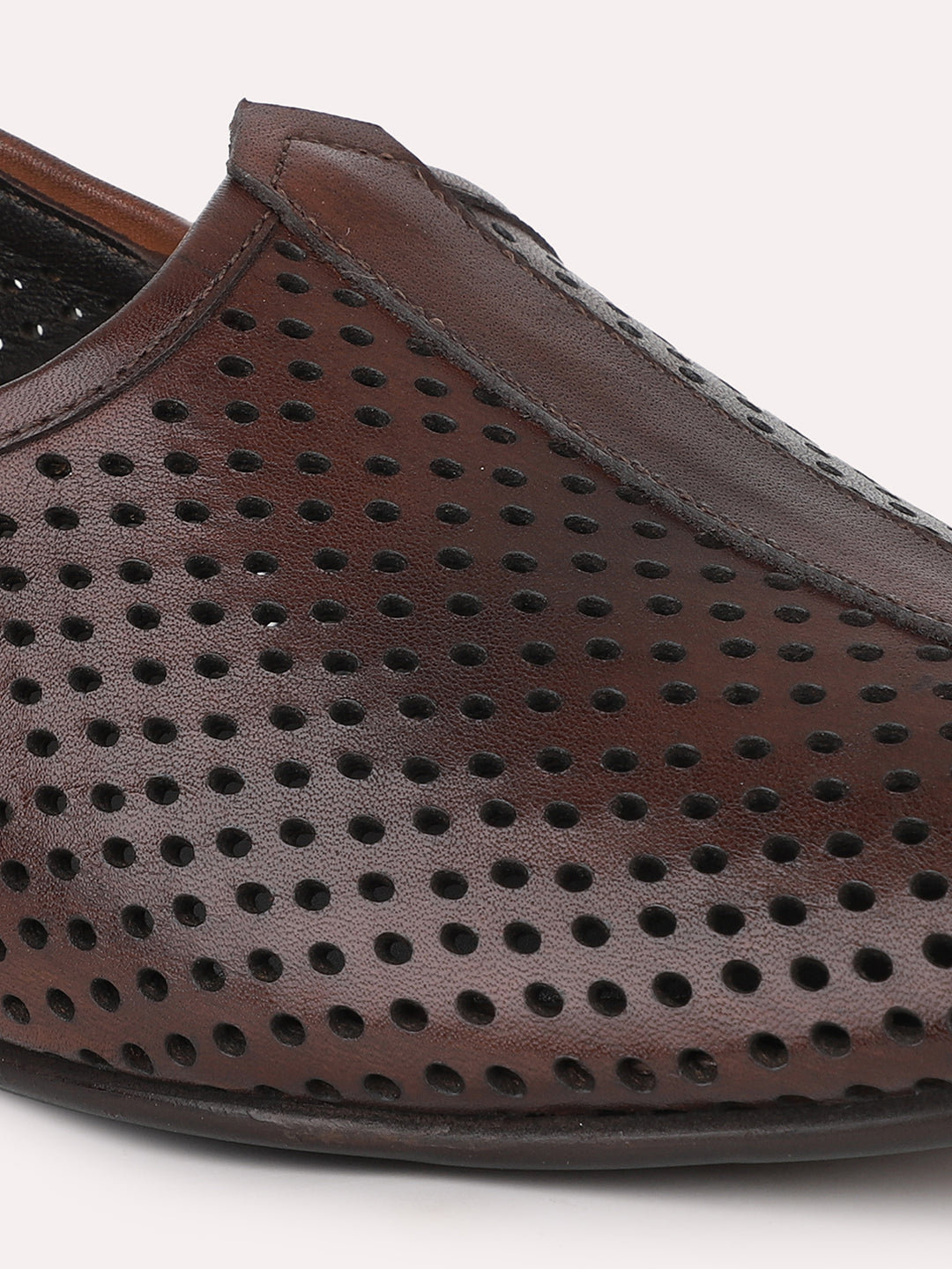 Atesber Brown Ethnic Textured Mojri For Men