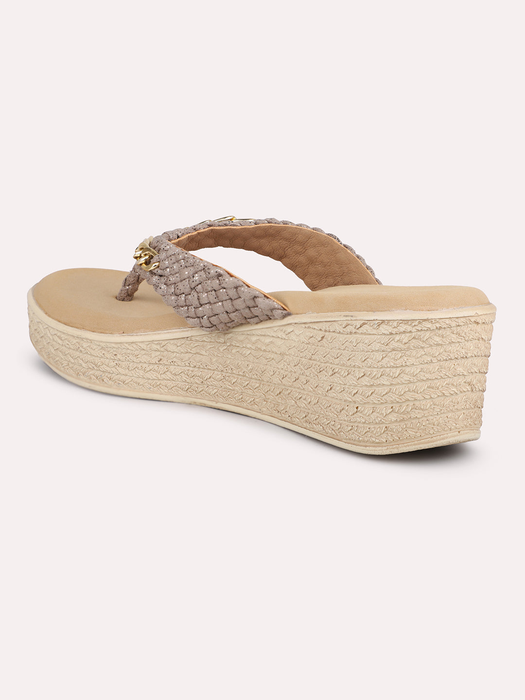 Women Chikoo Textured Open Toe Wedge Heels