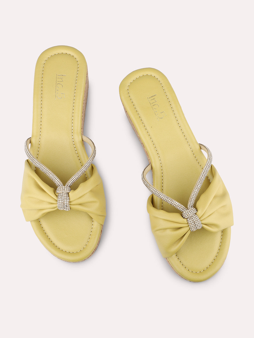Women Yellow Textured Wedge Heels