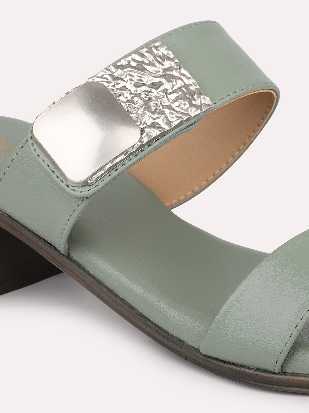 Women Green Open Toe Block Heels