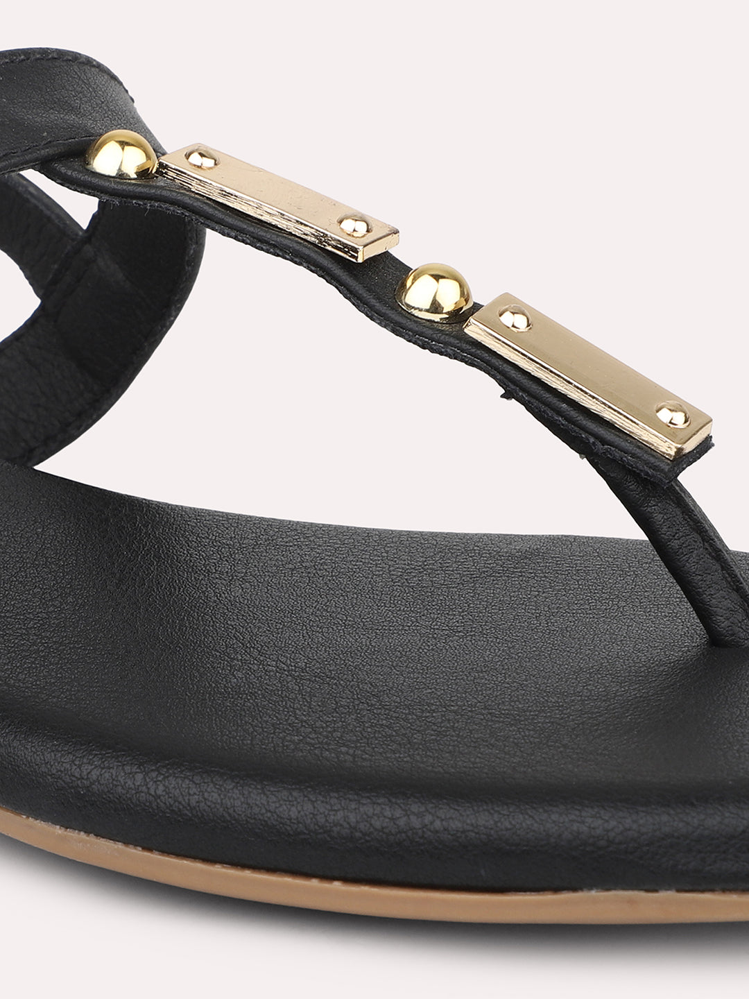 Women Black T-Strap Flats With Backstrap