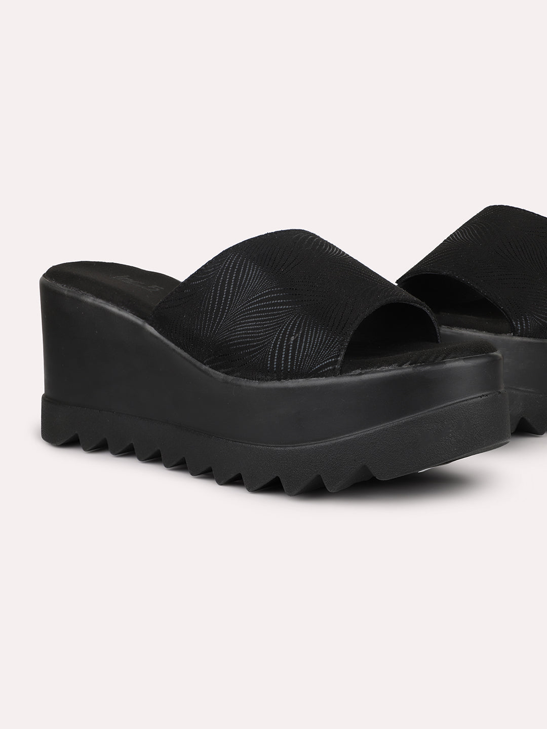 Women Black Embellished Wedge Heels