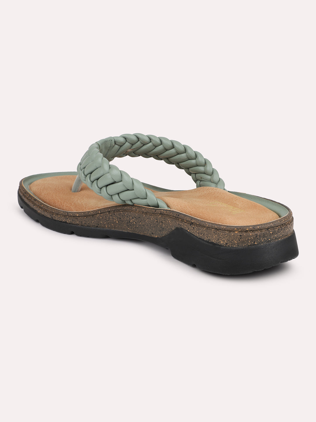 Women Green Textured Open Toe Comfort Heels 