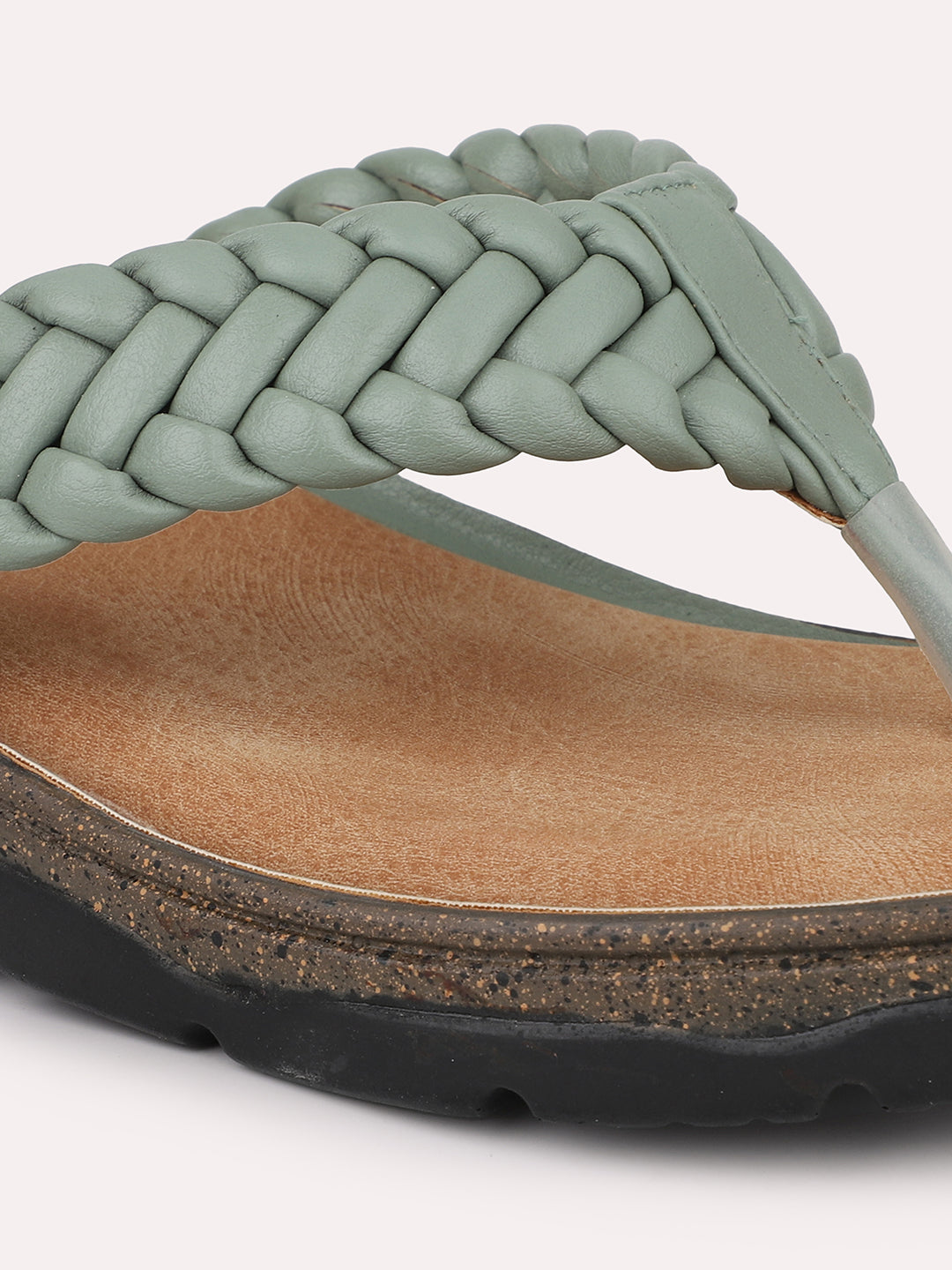 Women Green Textured Open Toe Comfort Heels 