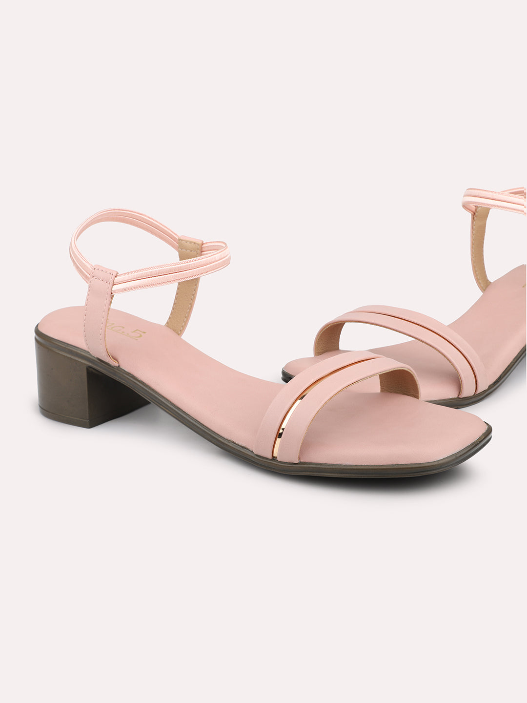 Women Peach Solid Open Toe Block Heels