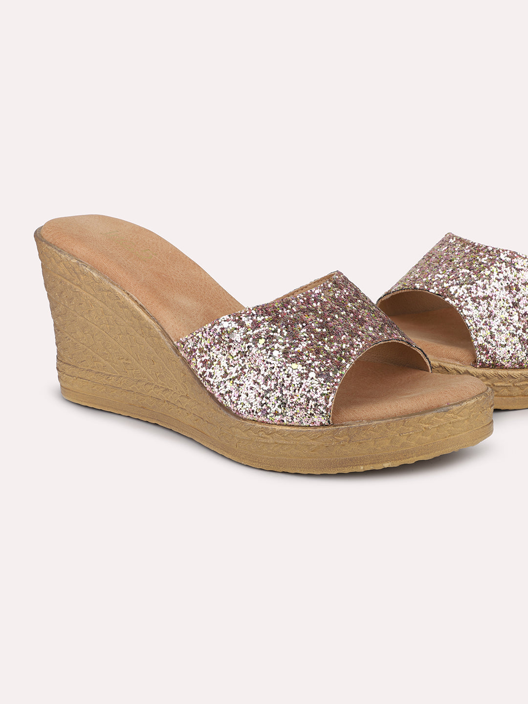 Women Rose Gold Embellished Party Wedge Heels