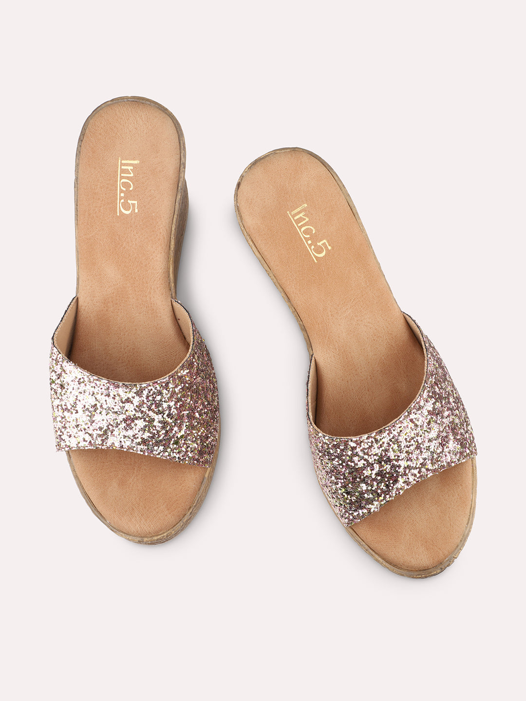 Women Rose Gold Embellished Party Wedge Heels