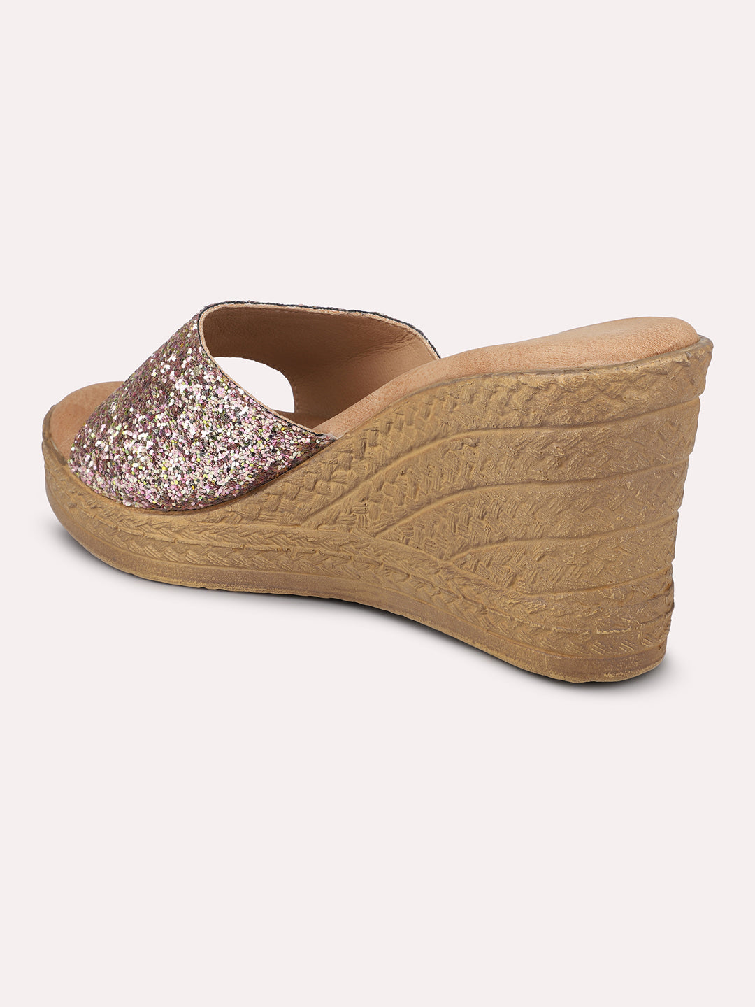 Women Rose Gold Embellished Party Wedge Heels