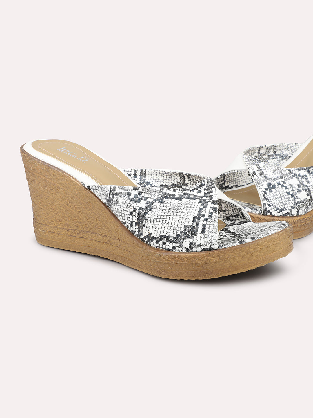 Women White Embellished Printed Wedges