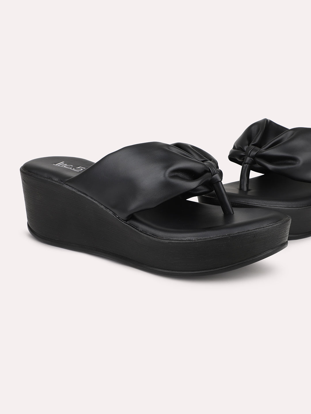 Women Black Solid Wedge Sandals