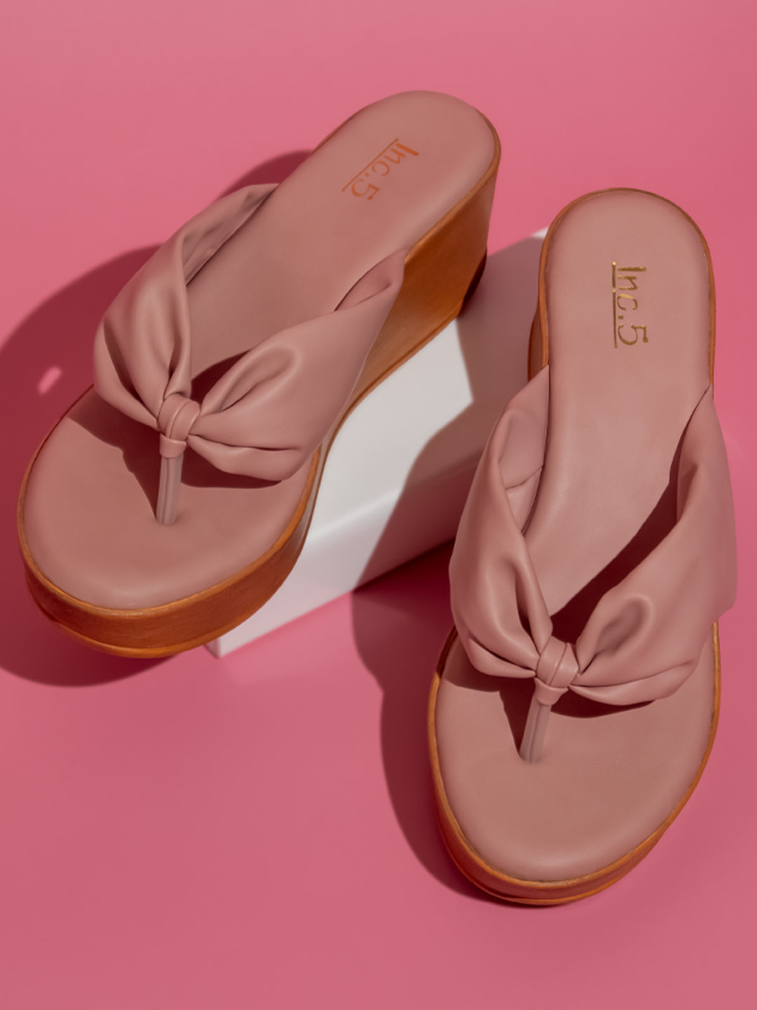 Women Peach Solid Wedge Sandals