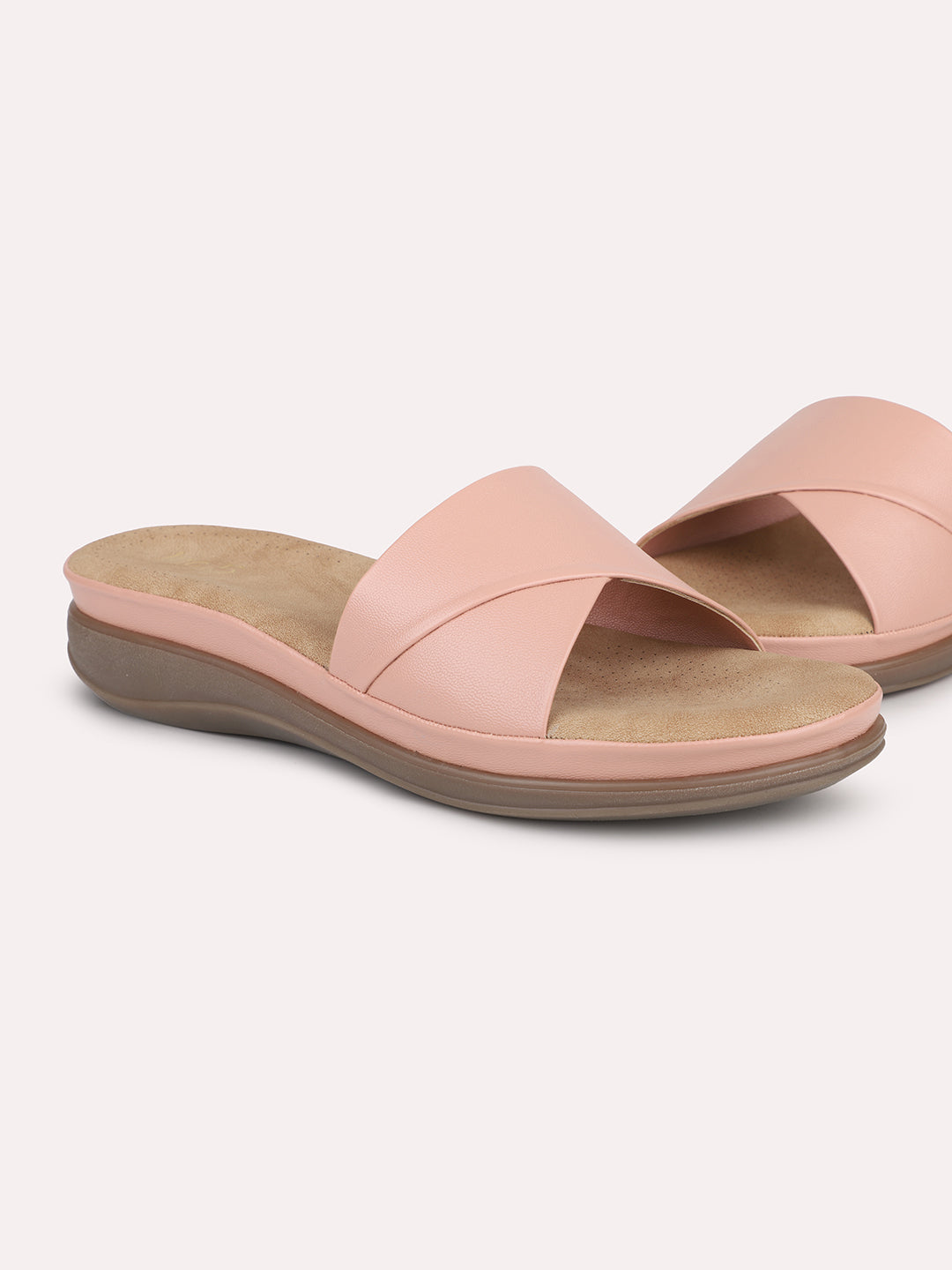 Women Peach Open Toe Comfort Heels 