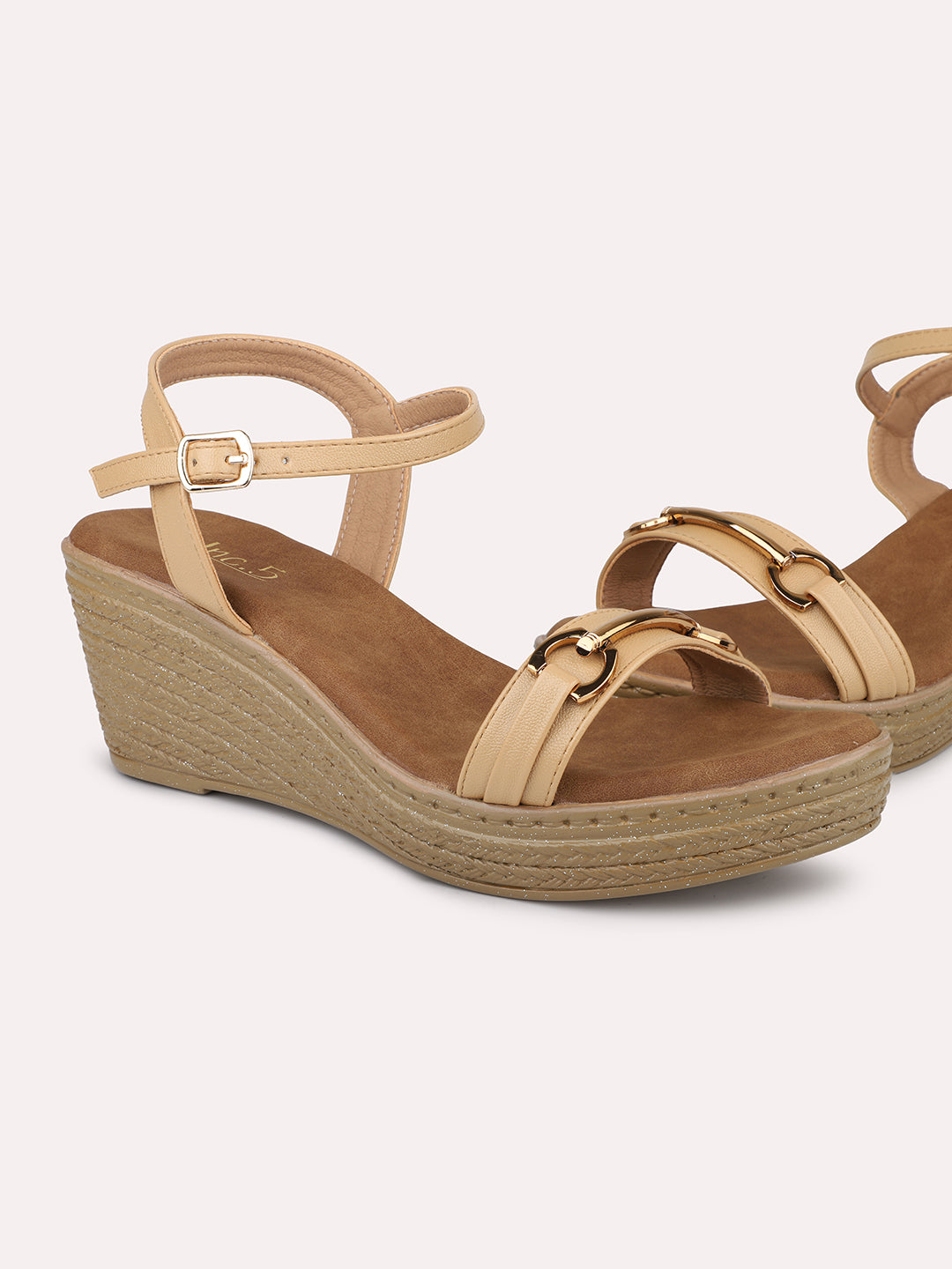 Women Beige Open Toe Wedge Heels