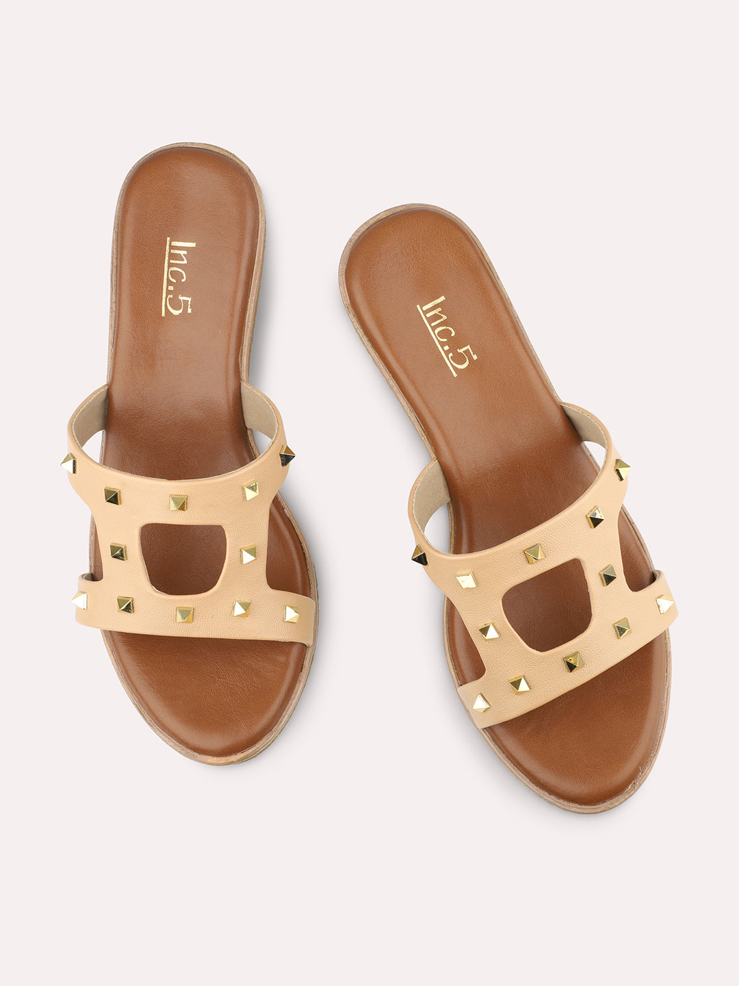 Women Beige Embellished Open Toe Wedges