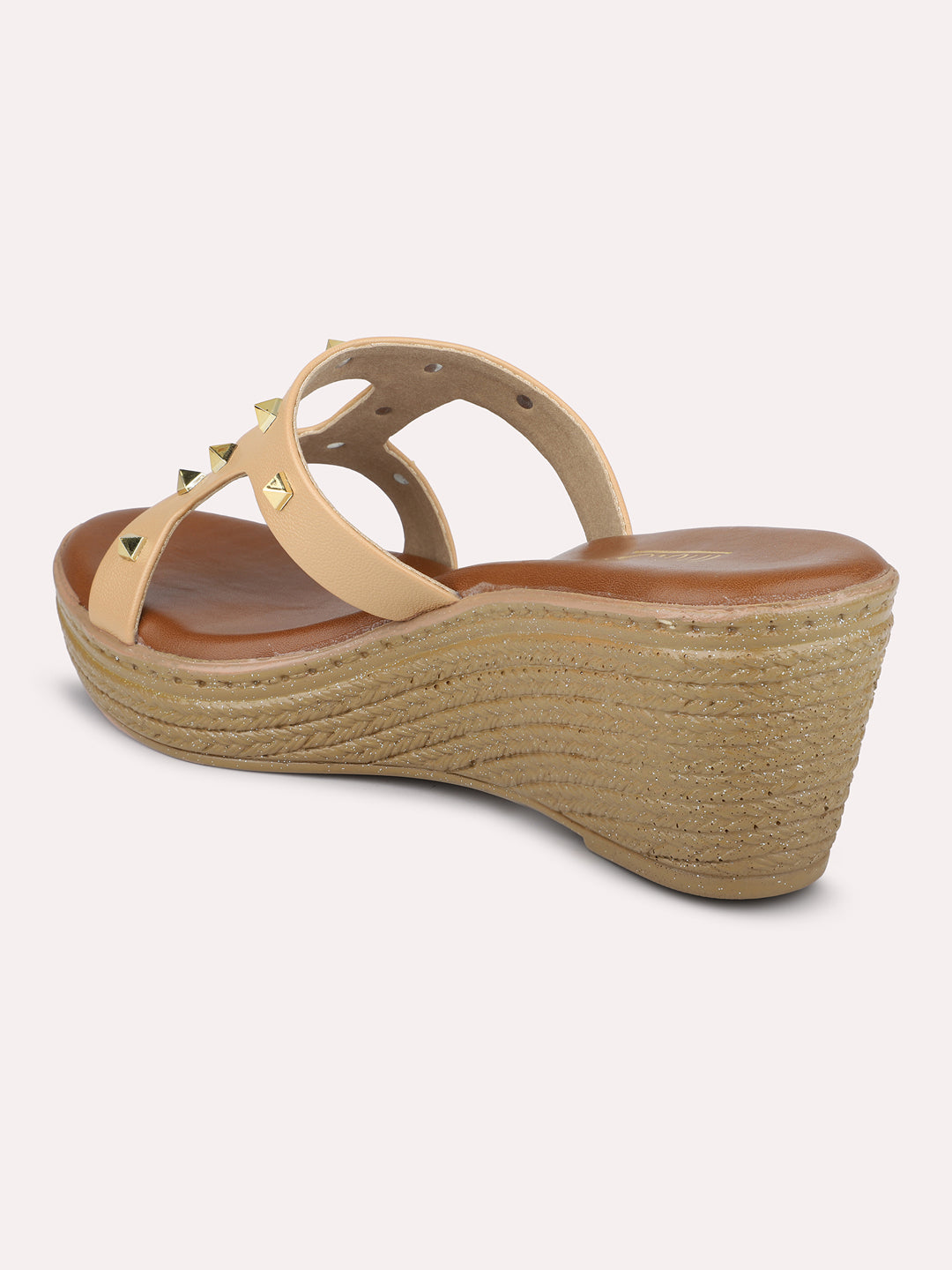 Women Beige Embellished Open Toe Wedges