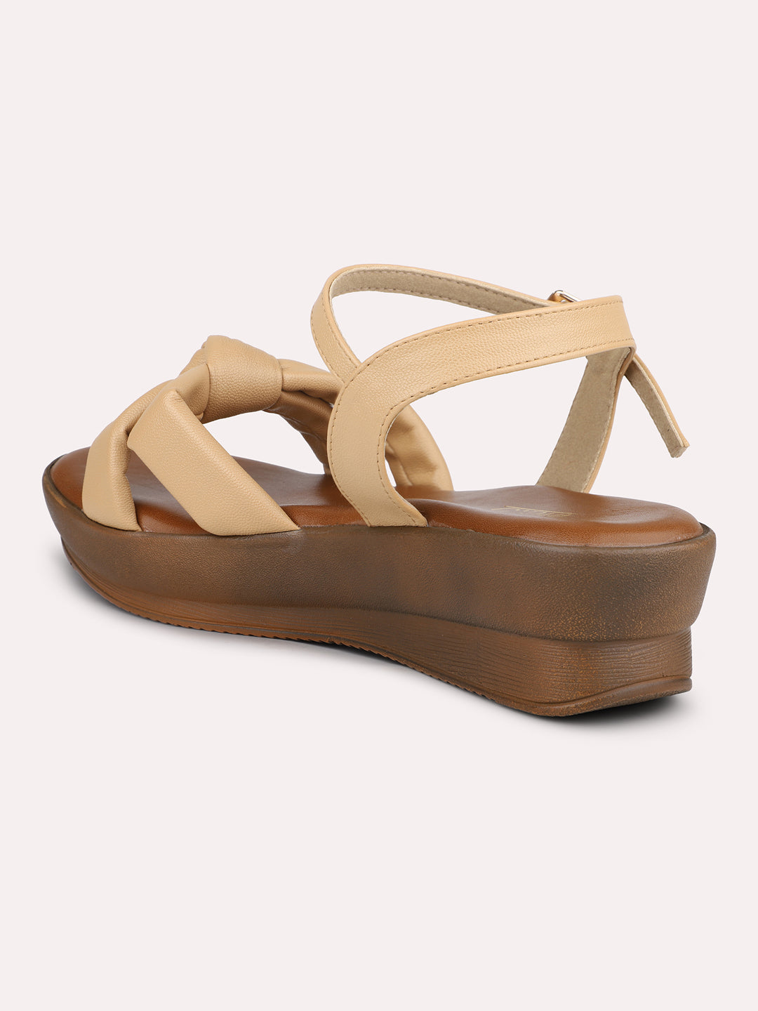 Women Beige Textured Open Toe Wedge Heels