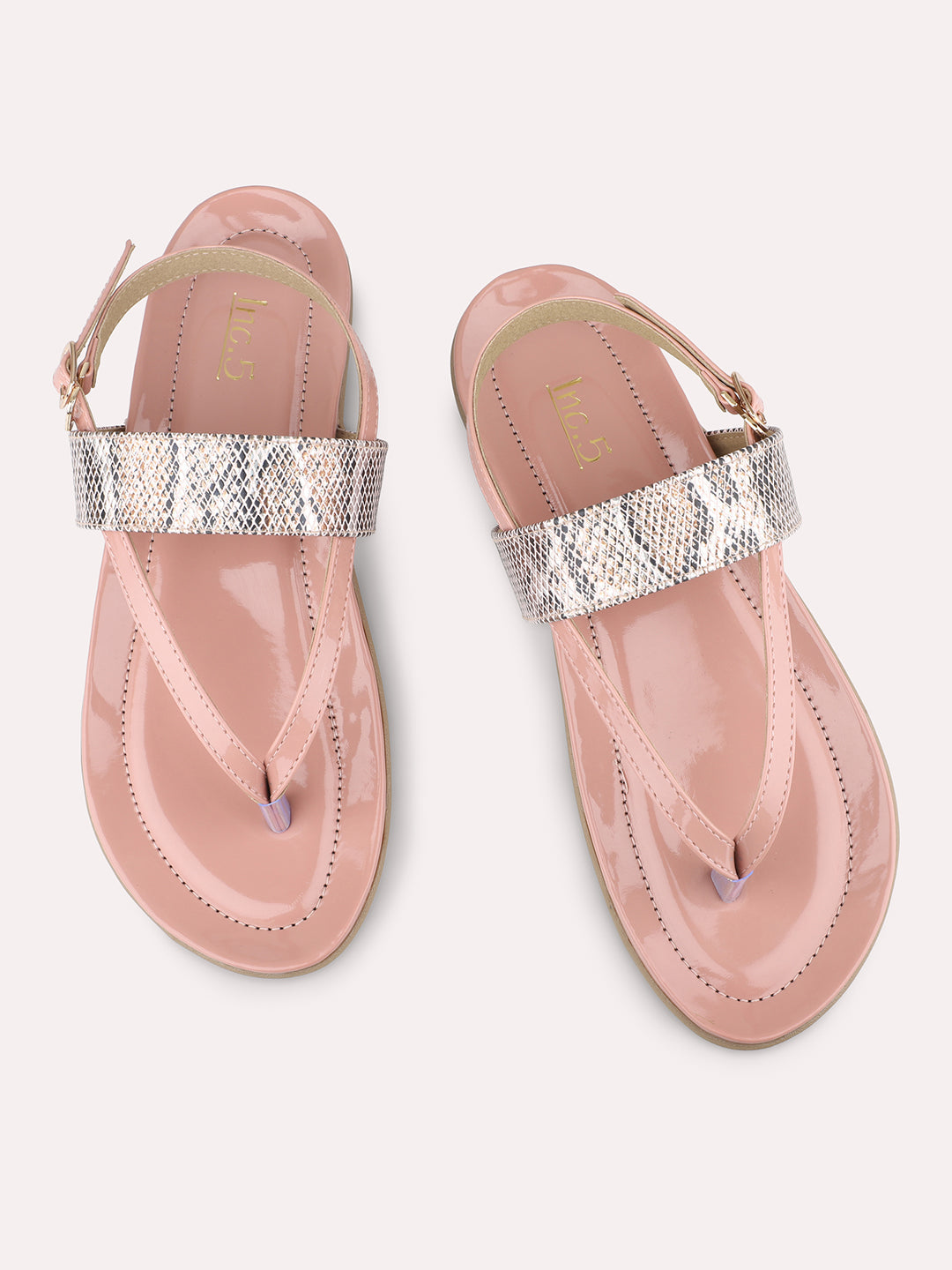 Women Peach Embellished Open Toe Flats