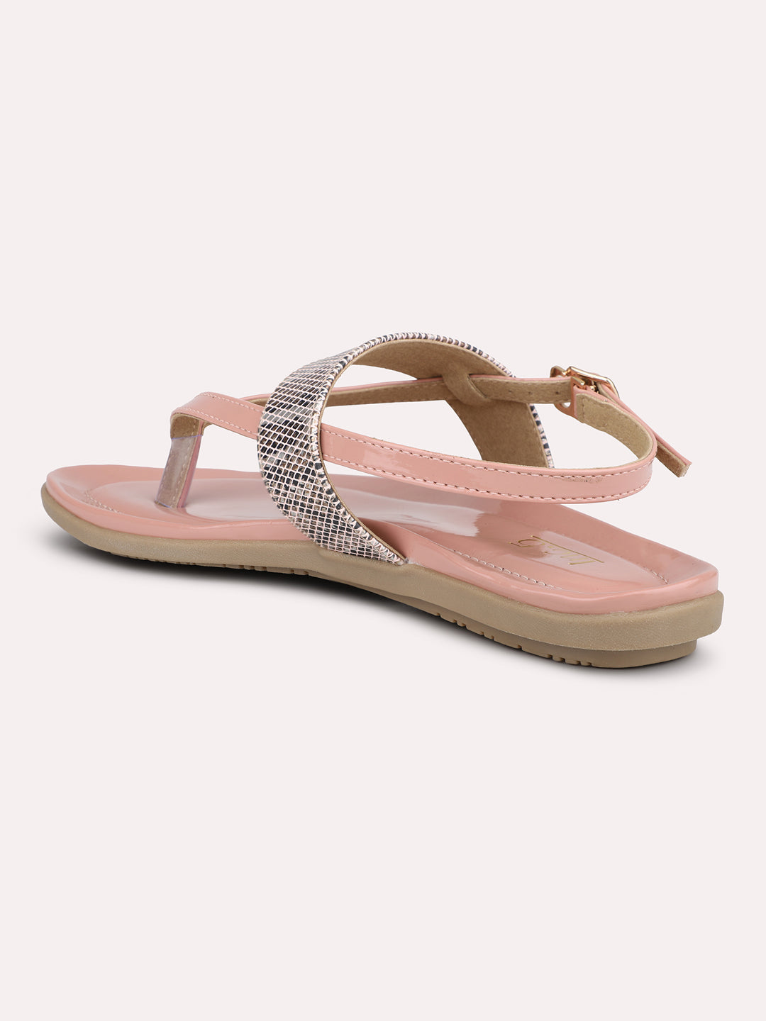 Women Peach Embellished Open Toe Flats