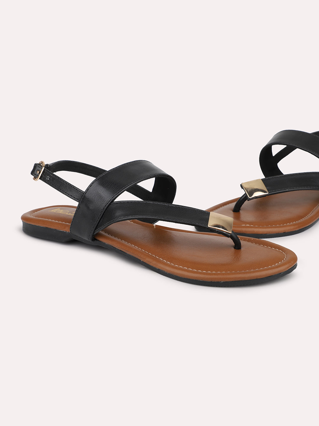 Women Black Open Toe Flats