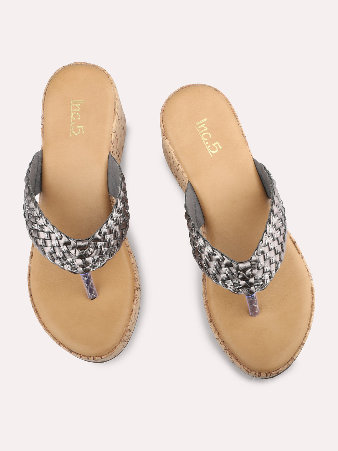 Women Pewter-Toned Textured Wedge Sandals