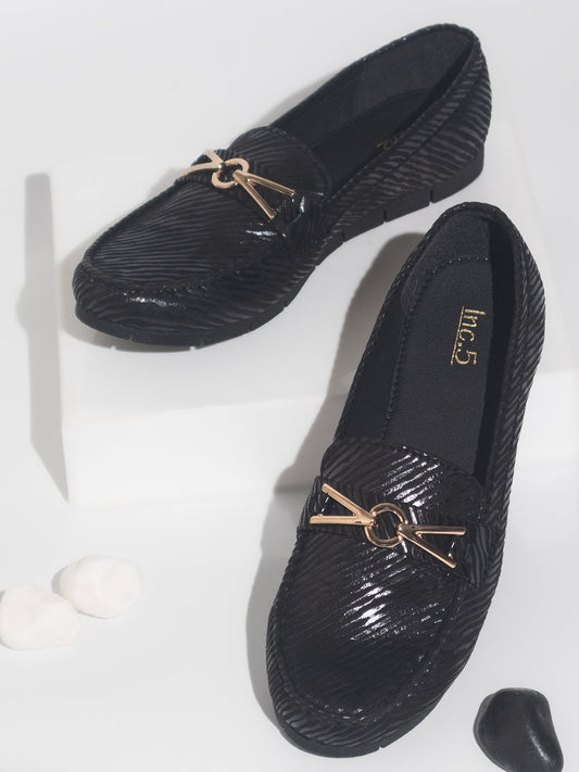 Women Black Embellished Loafers
