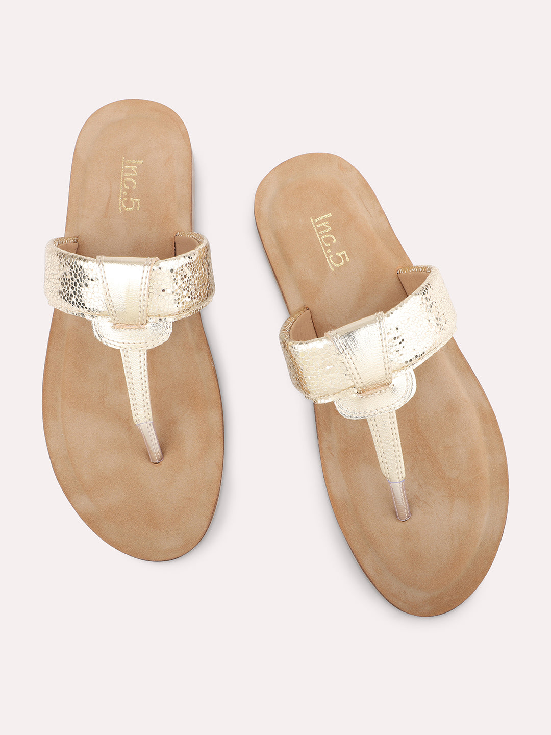 Women Gold Embellished Open Toe Flats