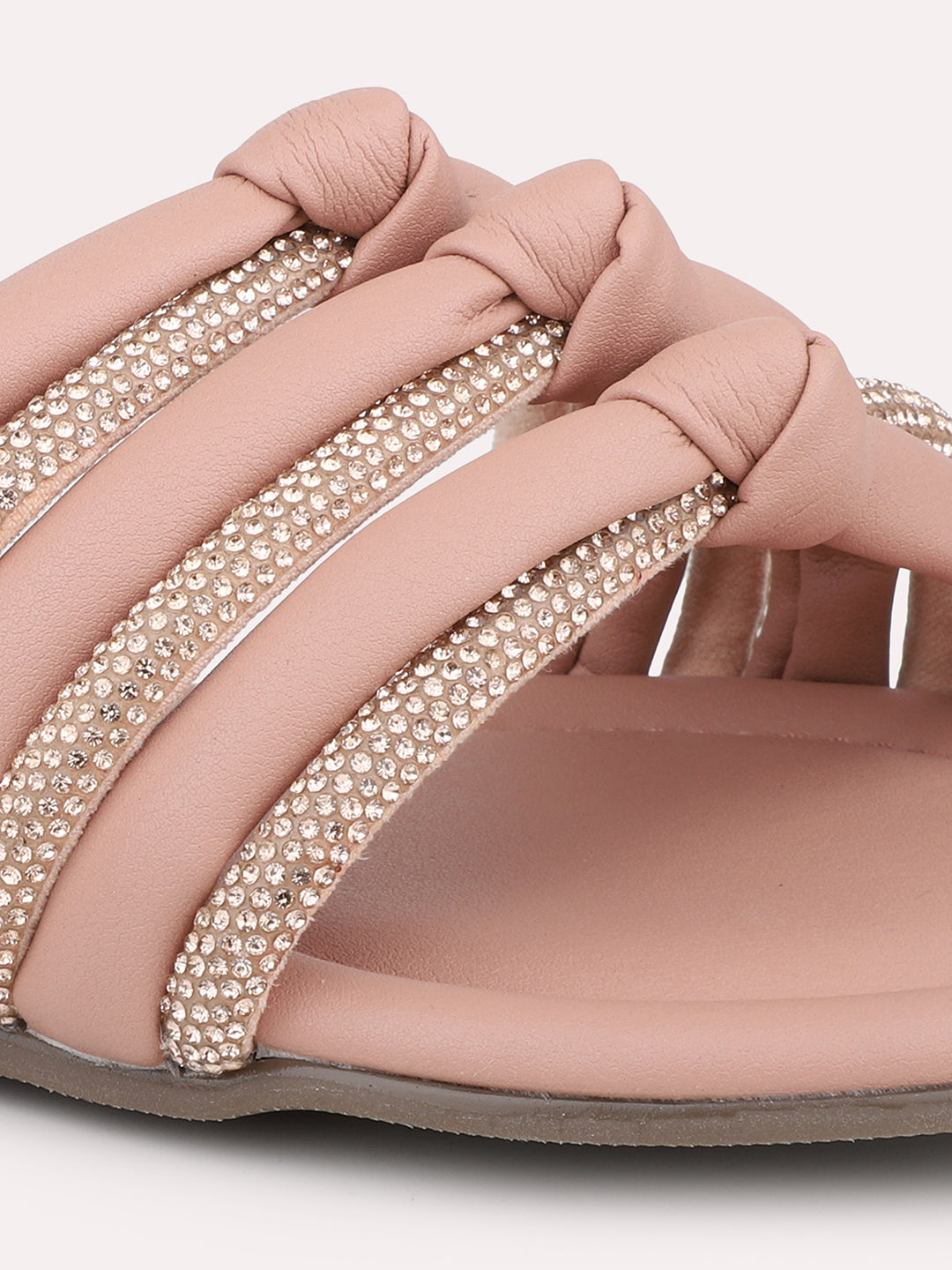 Women Peach Embellished Open Toe Flats