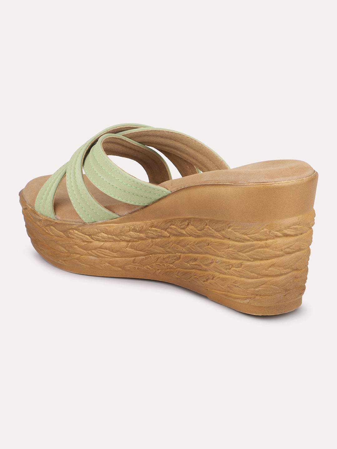 Women Pista Textured Cross-Strap Wedge Heels