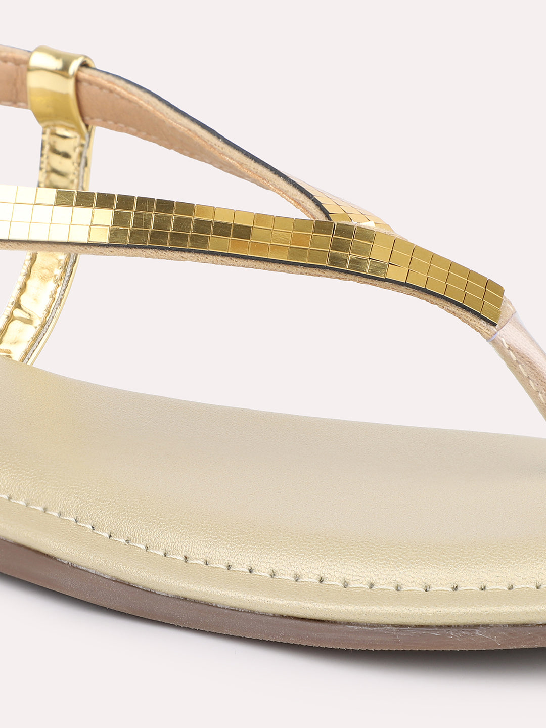 Women Gold Embellished Open Toe Flats