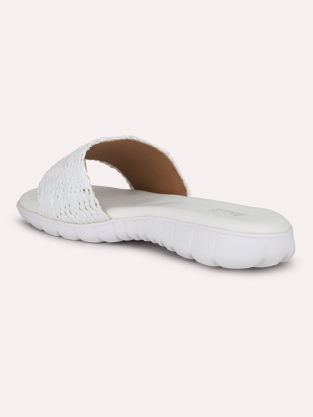 Women White Textured Open Toe Flats