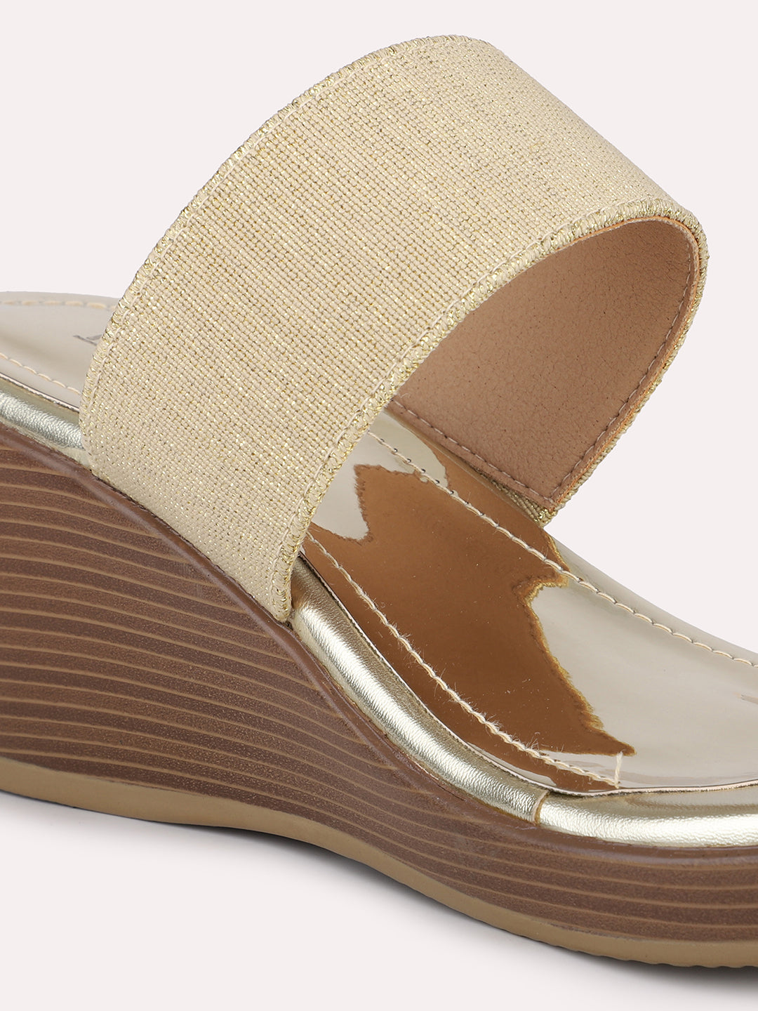 Women Gold-Toned Embellished One Toe Wedges