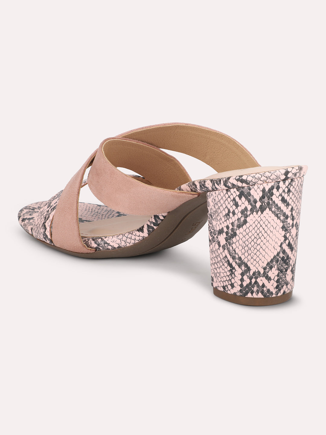 Women Peach & Black Snake Skin Printed Block Heels