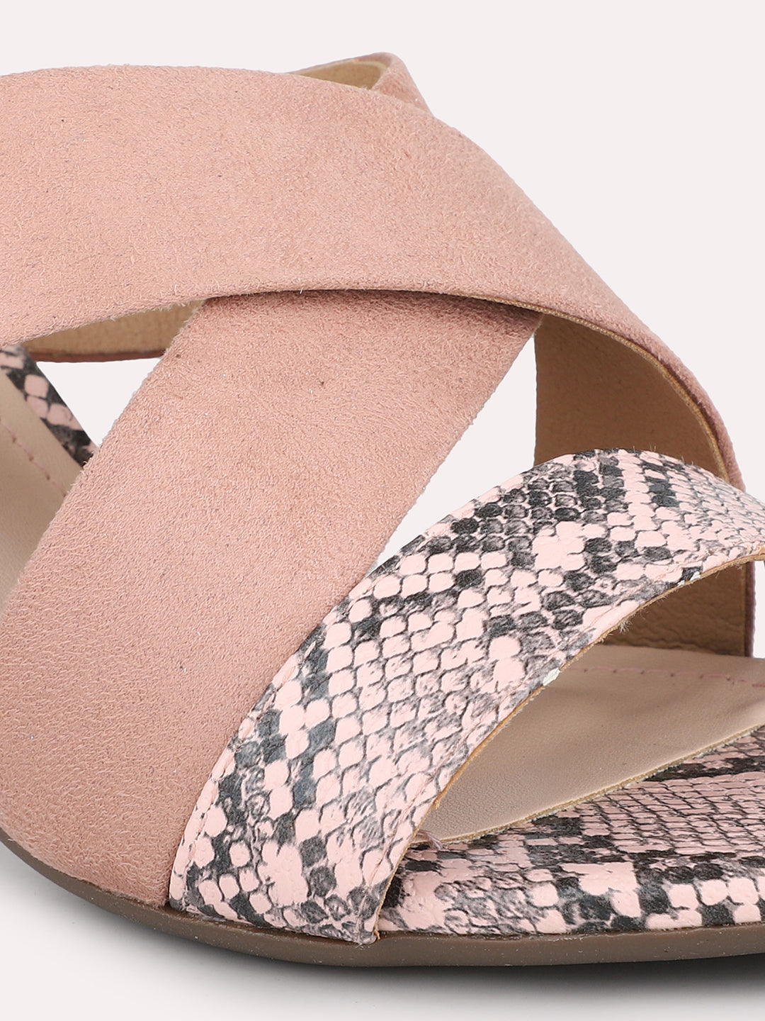 Women Peach & Black Snake Skin Printed Block Heels