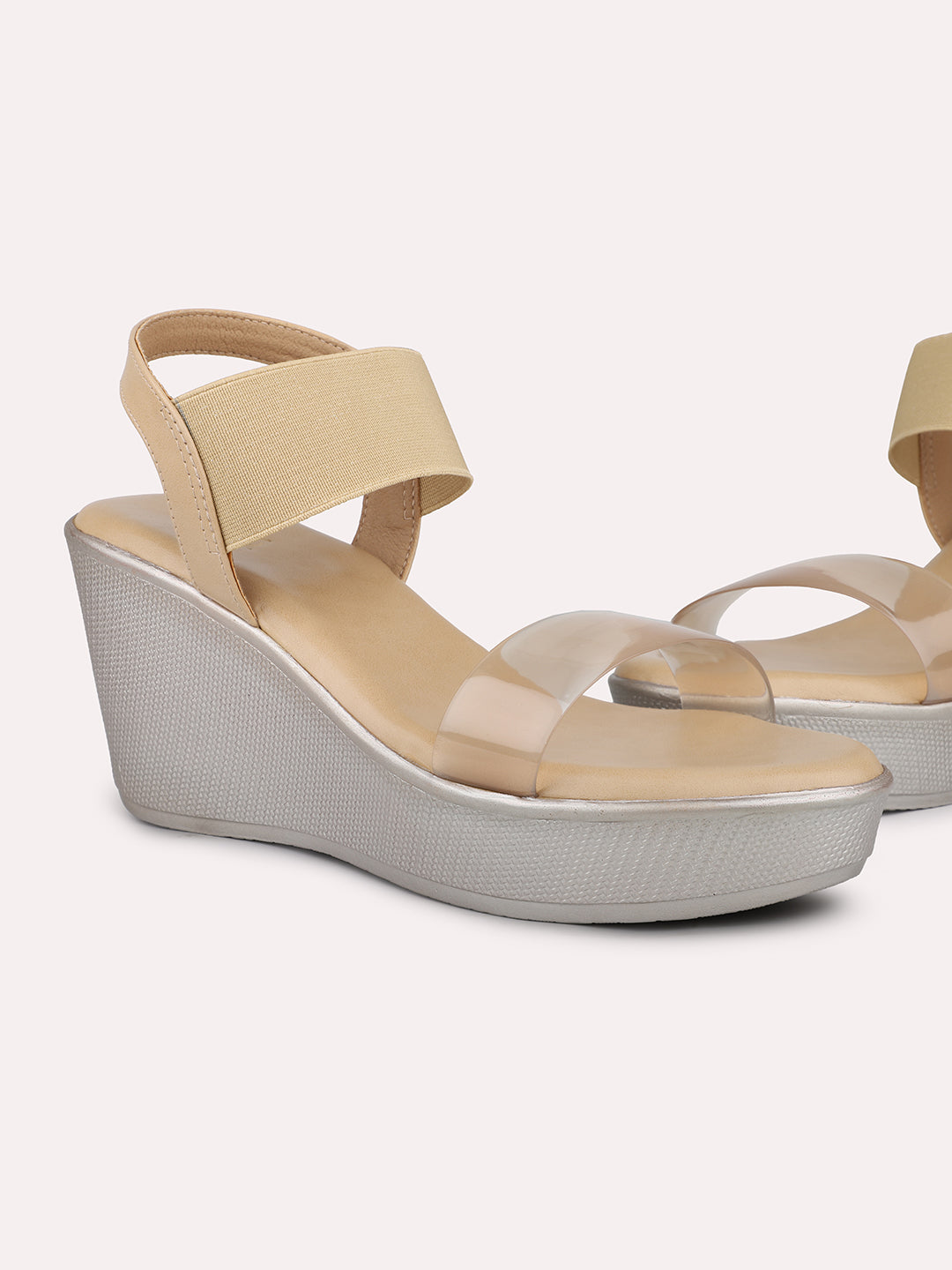 Women Beige Solid Open Toe Wedge Heels