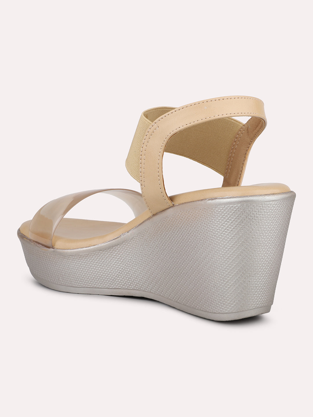 Women Beige Solid Open Toe Wedge Heels