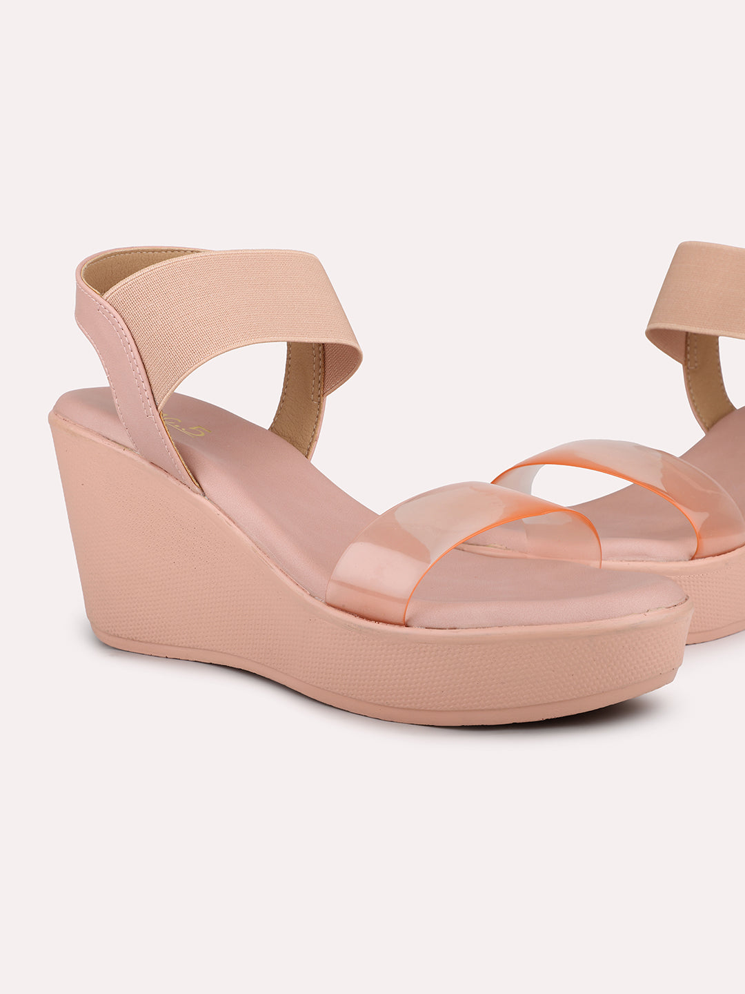 Women Peach Solid Open Toe Wedge Heels