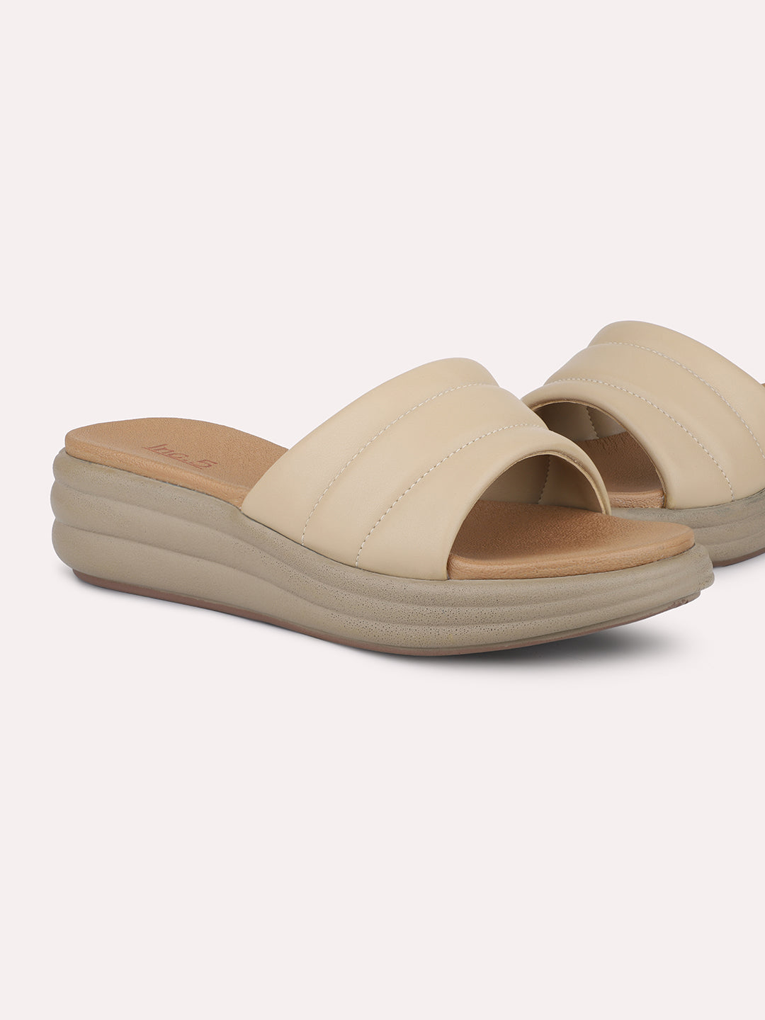 Women Beige Textured Open Toe Comfort Sandals