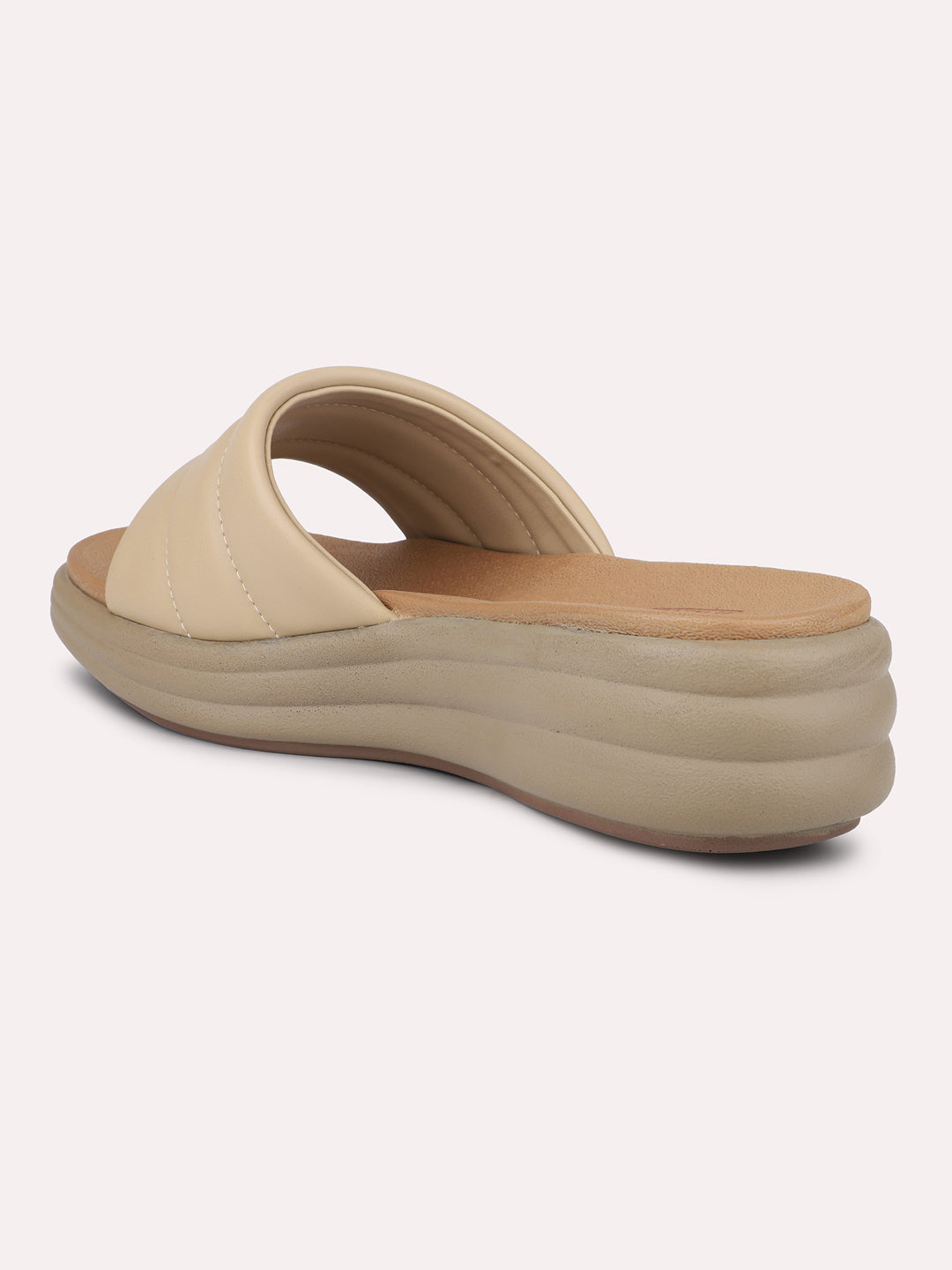 Women Beige Textured Open Toe Comfort Sandals