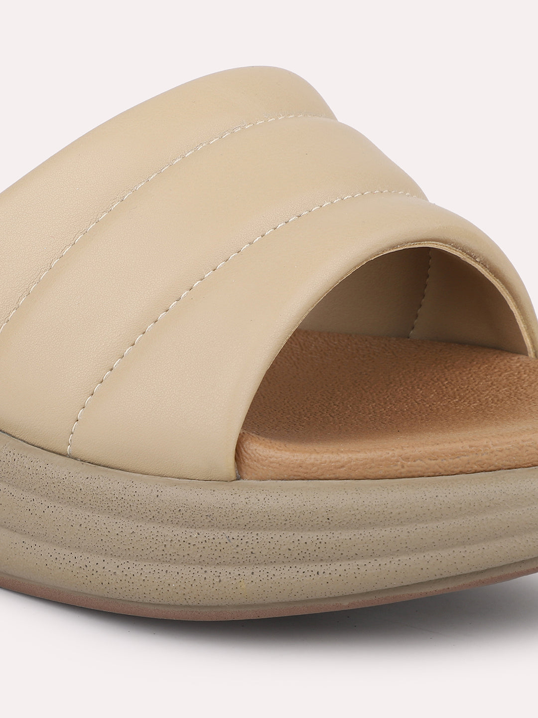 Women Beige Textured Open Toe Comfort Sandals