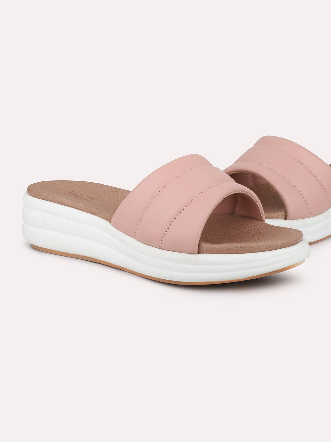 Women Peach Textured Open Toe Comfort Sandals