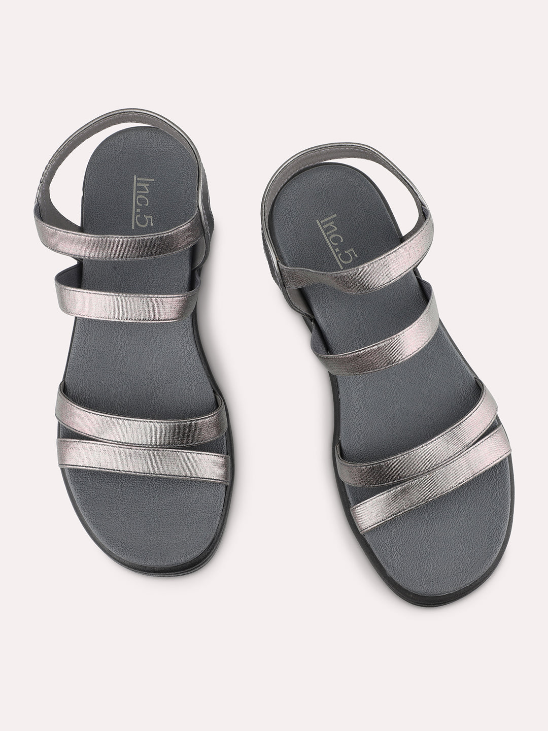 Women Pewter Embellished Strappy Comfort Sandals