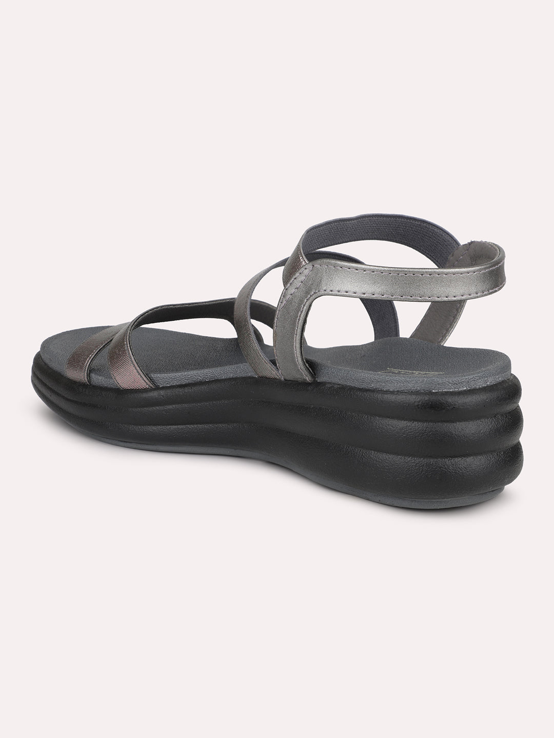 Women Pewter Embellished Strappy Comfort Sandals
